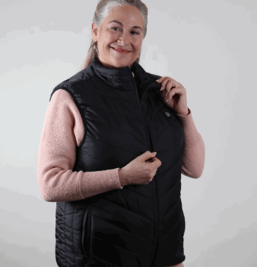 Woman wearing the heated vest